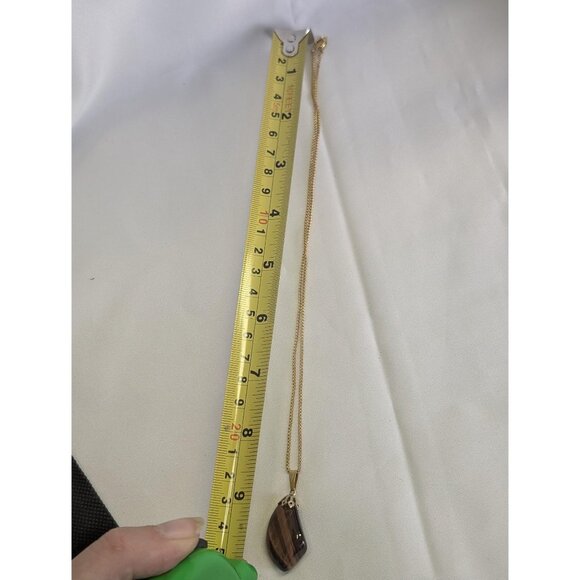 3 for $30 Vintage dark Tiger eye stone | gold tone pendant on chain - Picture 2 of 9